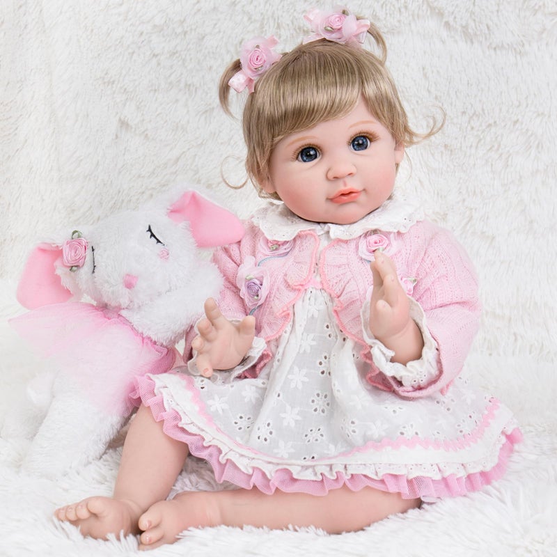 Aori Reborn Baby Dolls 22 Inch - Realistic Baby Doll for Kids 3+ Years - Lifelike Newborn Baby Girl with Pink Outfit - Handmade Cloth Body Reborn Toddler for Gift, Collection & Role Play - Image 1